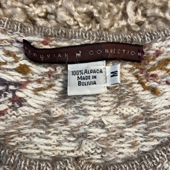 PERUVIAN CONNECTION Alpaca Cardigan Sweater Cream Floral Size Medium - Picture 9 of 11